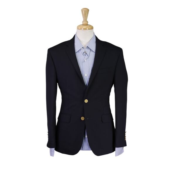 Jos A Bank Slim Fit Navy Blue Gold Metal Button Blazer Jacket 36S